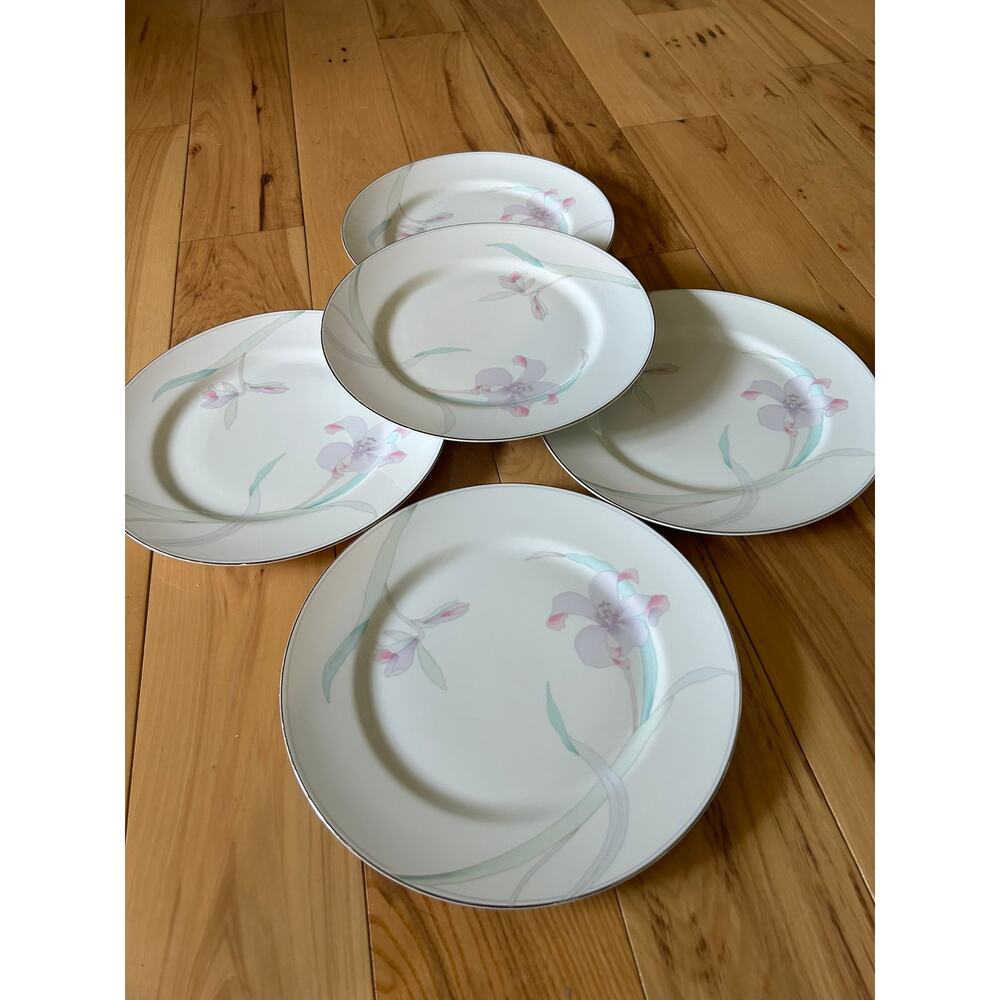 5 Mikasa June Garden Dinner Plates 10.75" Platinum Trim